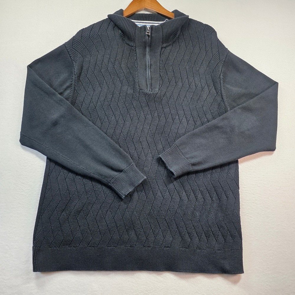 Weatherproof Vintage Men's 1/4 Zip Cotton Knit Sweater Pullover Navy Blue XXL - Picture 3 of 9